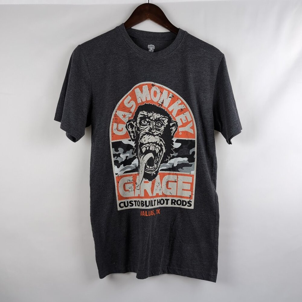 Gas Monkey Unisex Gray Graphic Print T-Shirt Garage Custom Built TEXAS, Size S